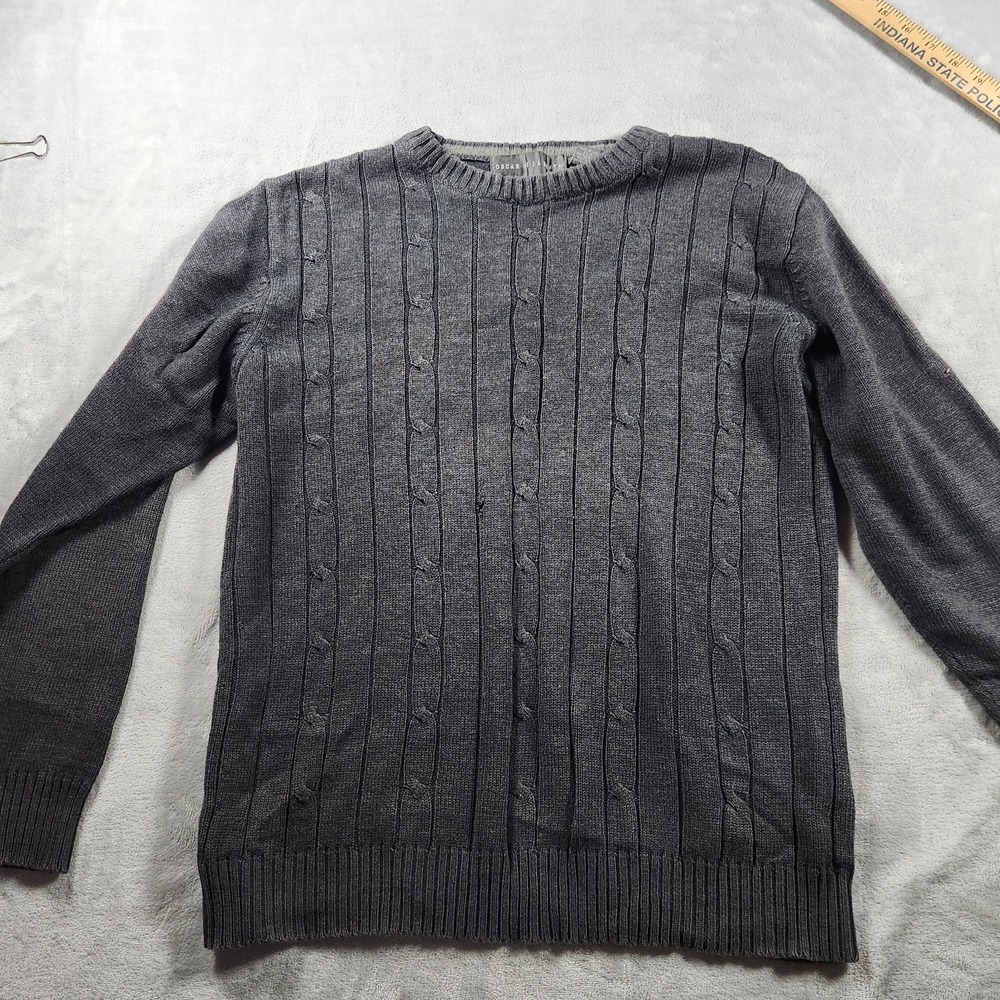 Oscar‎ De La Renta Mens M Knit Sweater Pullover Charcoal Grey Cable Knit Fall